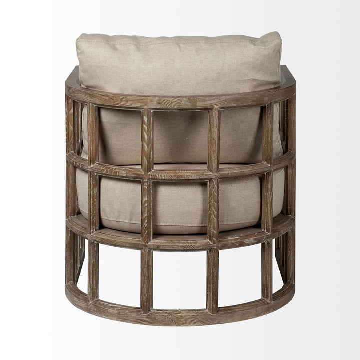 Skylar II Tan Fabric Covered Cushioned Demi-Lune Wooden Frame Accent Chair Living Room Mercana