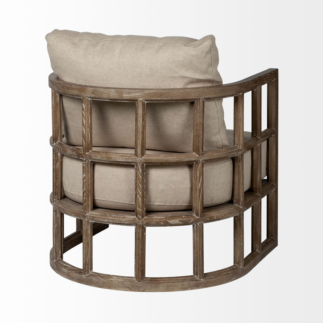 Skylar II Tan Fabric Covered Cushioned Demi-Lune Wooden Frame Accent Chair Living Room Mercana
