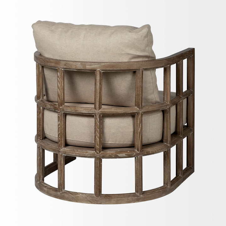 Skylar II Tan Fabric Covered Cushioned Demi-Lune Wooden Frame Accent Chair Living Room Mercana