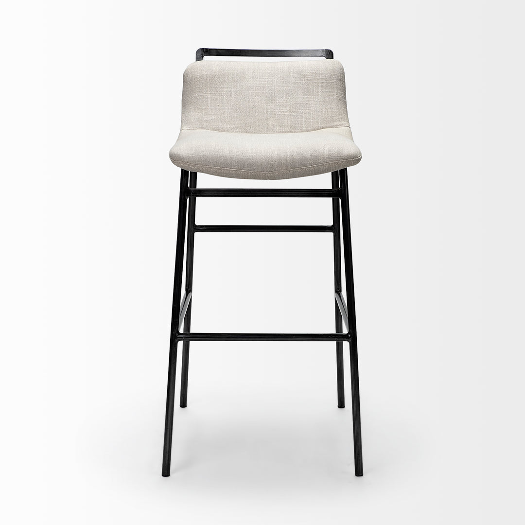 Kavalan 37.5" Total Height Beige Upholstered Seat Gray Metal Frame Bar Stool Dining Room Mercana