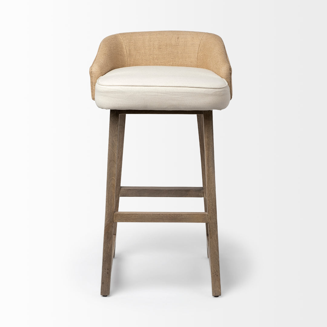 Monmouth 30.5" Seat Height Cream/Beige Fabric Seat Brown Wood Frame Bar Stool Dining Room Mercana