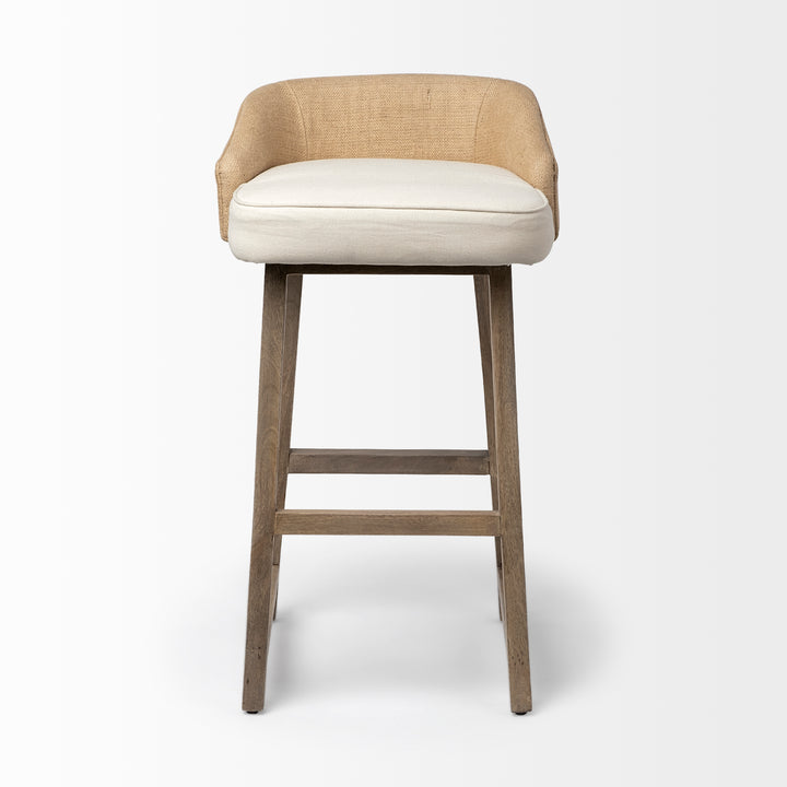Monmouth 30.5" Seat Height Cream/Beige Fabric Seat Brown Wood Frame Bar Stool Dining Room Mercana
