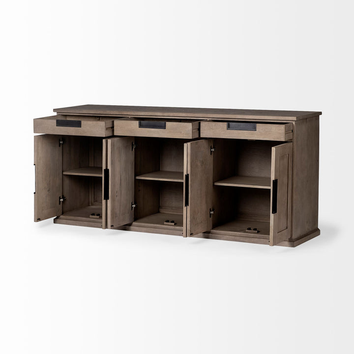 Braxton III 81.5x18.5 Natural Brown Solid Wood 3 Drawer 6 Door Sideboard Dining Room Mercana