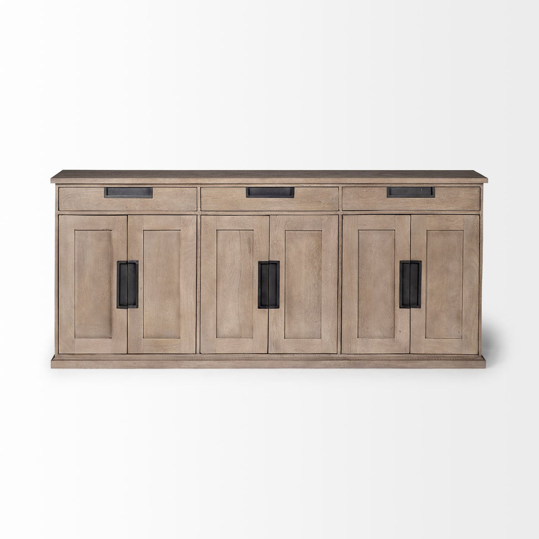 Braxton III 81.5x18.5 Natural Brown Solid Wood 3 Drawer 6 Door Sideboard Dining Room Mercana