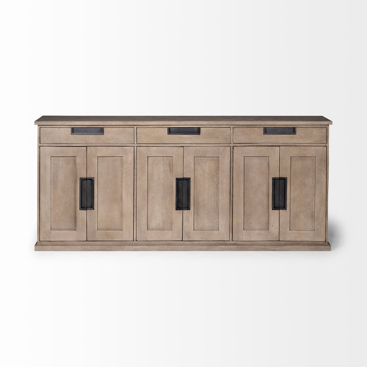 Braxton III 81.5x18.5 Natural Brown Solid Wood 3 Drawer 6 Door Sideboard Dining Room Mercana