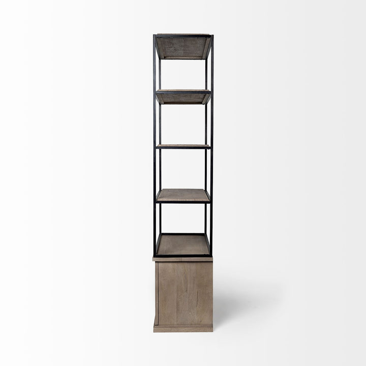 Braxton II Light Brown Wood and Iron Three Shelf Shelving Unit 41.5L x 18.5W x 9 Living Room Mercana
