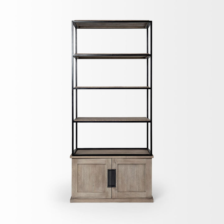 Braxton II Light Brown Wood and Iron Three Shelf Shelving Unit 41.5L x 18.5W x 9 Living Room Mercana