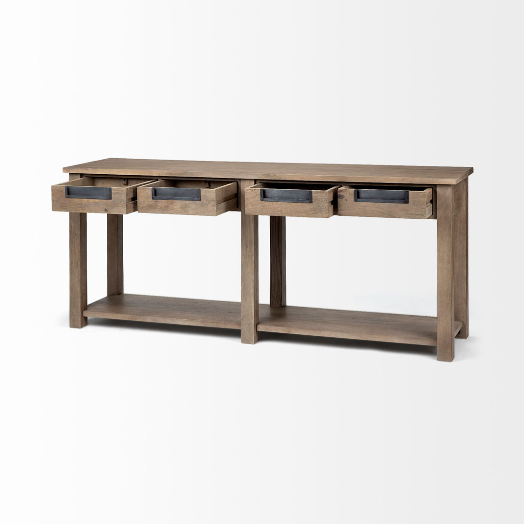 Harrelson III 72L x 18W Brown Wood 4 Drawer Console Table Dining Room Mercana
