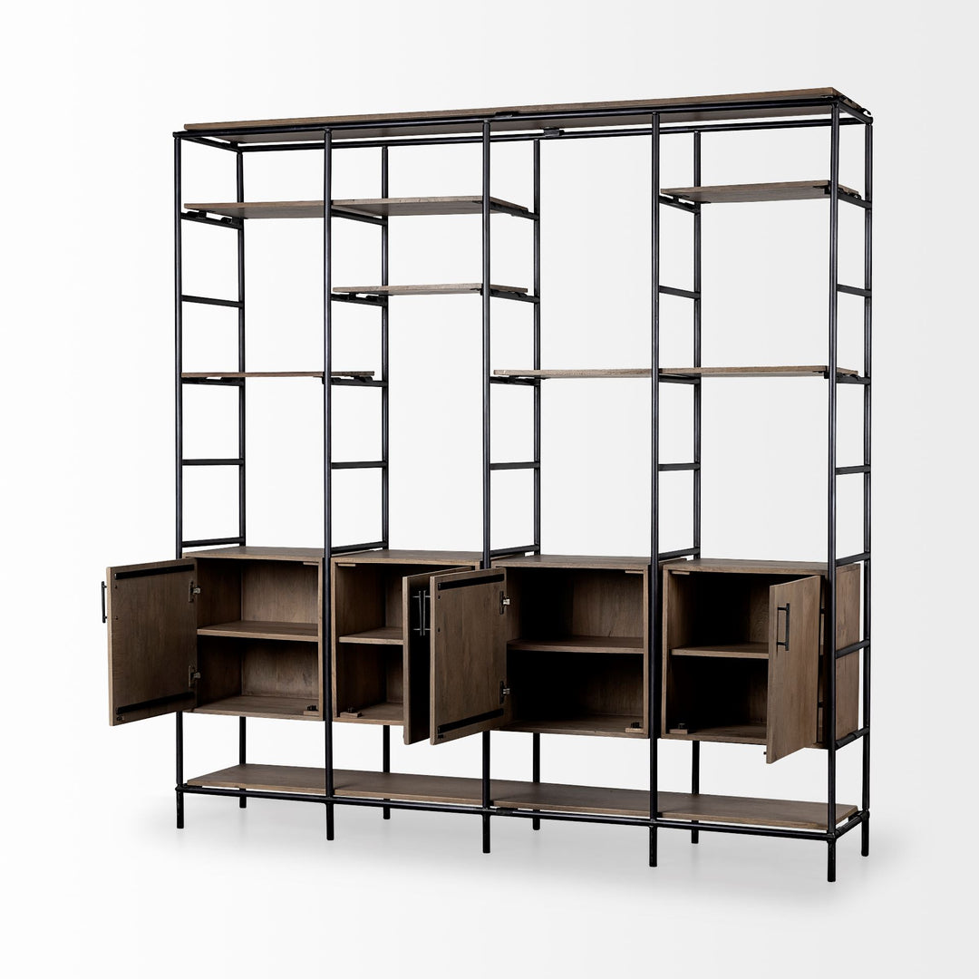 Darius Medium Brown Wood and Metal Multi-Shelf Shelving Unit Living Room Mercana