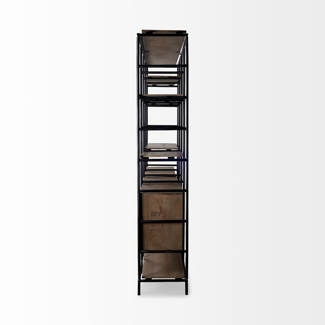 Darius Medium Brown Wood and Metal Multi-Shelf Shelving Unit Living Room Mercana