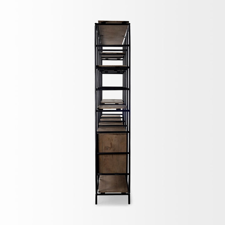 Darius Medium Brown Wood and Metal Multi-Shelf Shelving Unit Living Room Mercana