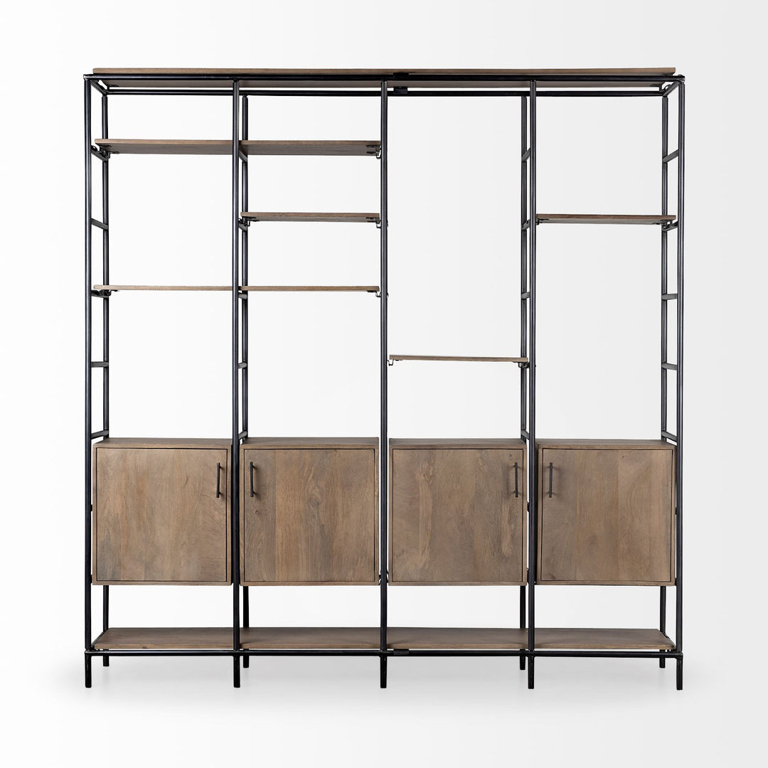 Darius Medium Brown Wood and Metal Multi-Shelf Shelving Unit Living Room Mercana