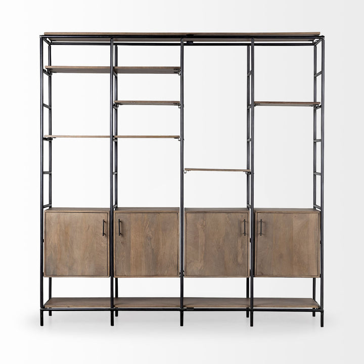 Darius Medium Brown Wood and Metal Multi-Shelf Shelving Unit Living Room Mercana