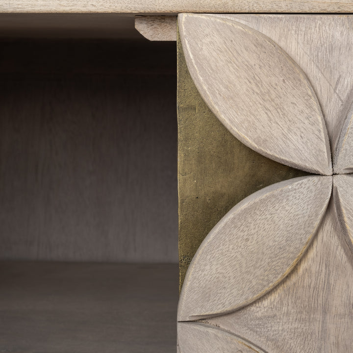 Excelsior I (72x18.3) Solid Wood Gold Metal Base 4 Cabinet Door SideBoard Dining Room Mercana