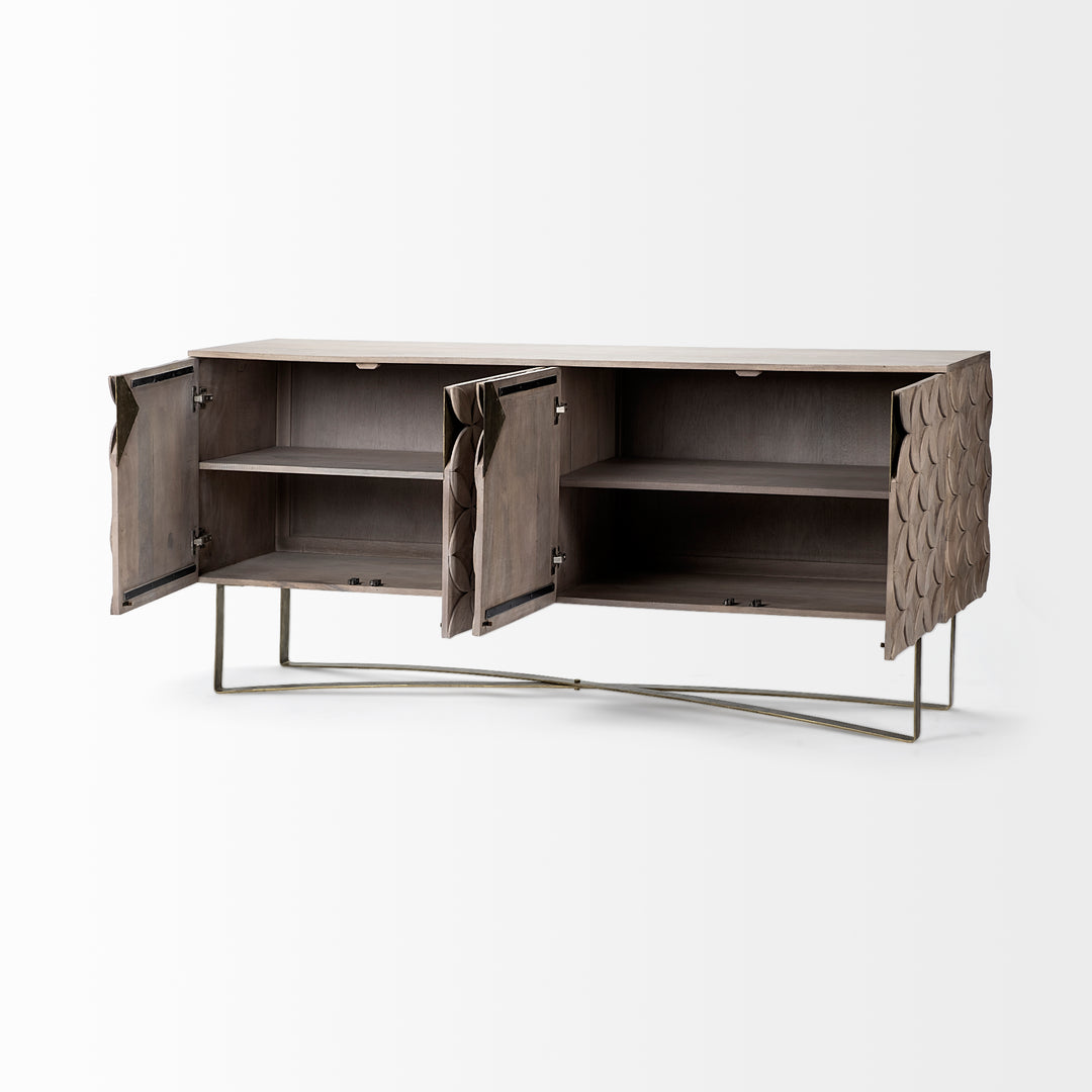 Excelsior I (72x18.3) Solid Wood Gold Metal Base 4 Cabinet Door SideBoard Dining Room Mercana