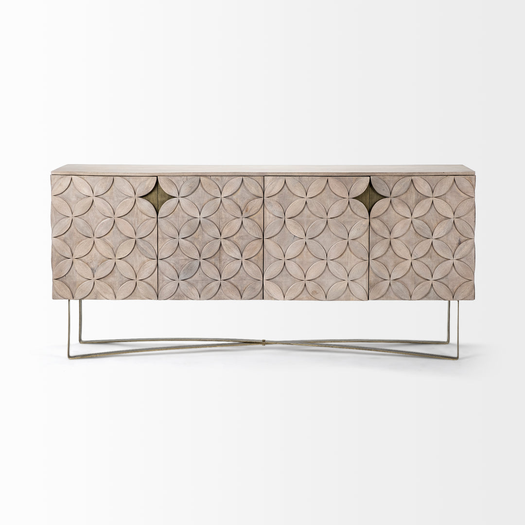Excelsior I (72x18.3) Solid Wood Gold Metal Base 4 Cabinet Door SideBoard Dining Room Mercana