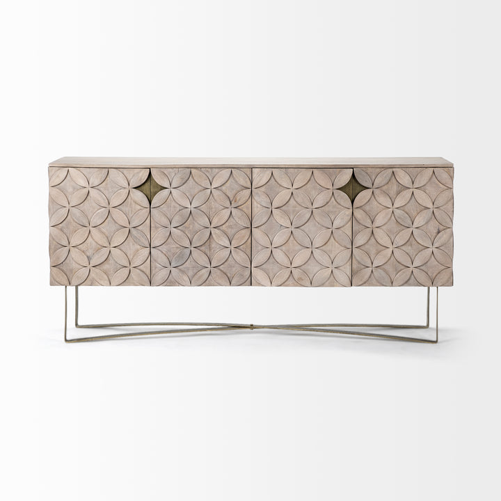 Excelsior I (72x18.3) Solid Wood Gold Metal Base 4 Cabinet Door SideBoard Dining Room Mercana