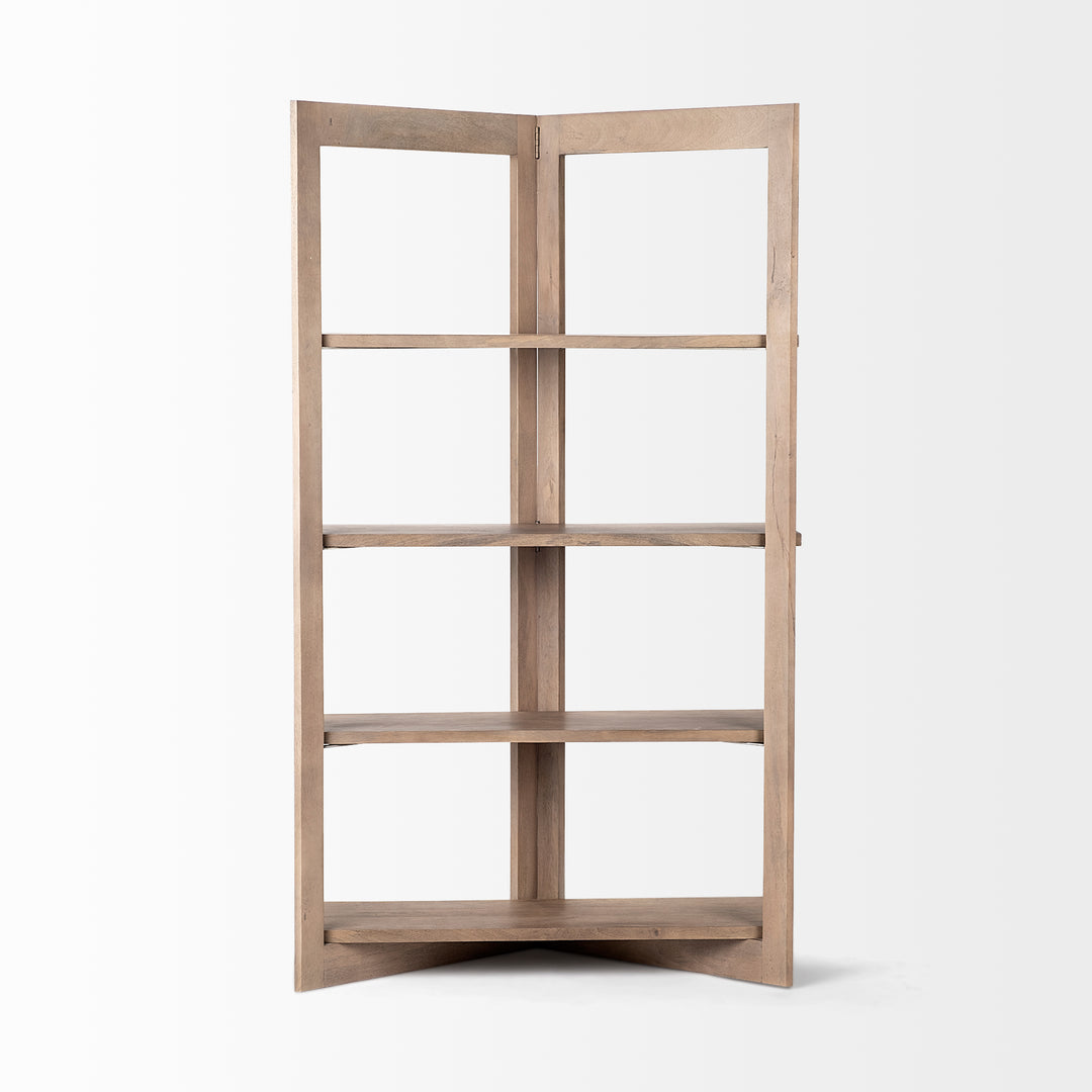 Turnbull I Light Brown Wood Four Shelf Shelving Unit Living Room Mercana