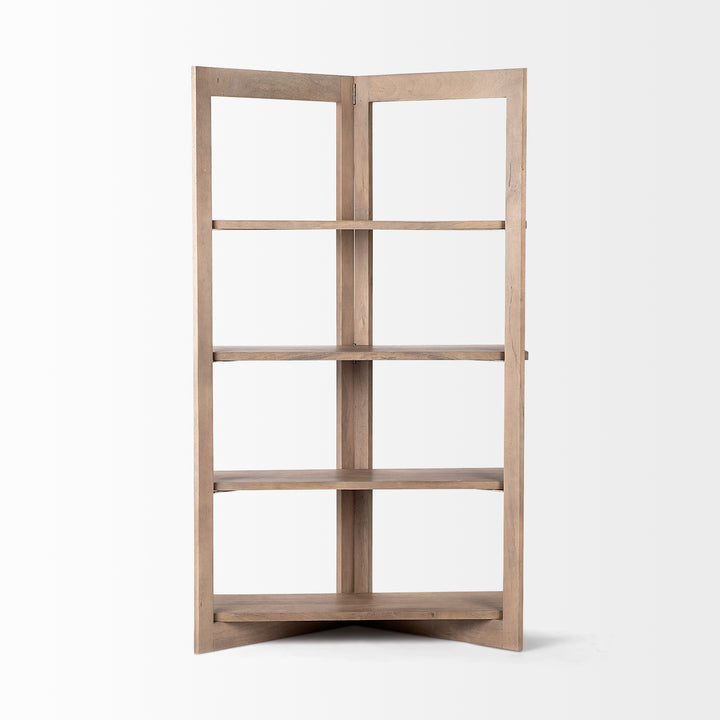 Turnbull I Light Brown Wood Four Shelf Shelving Unit Living Room Mercana