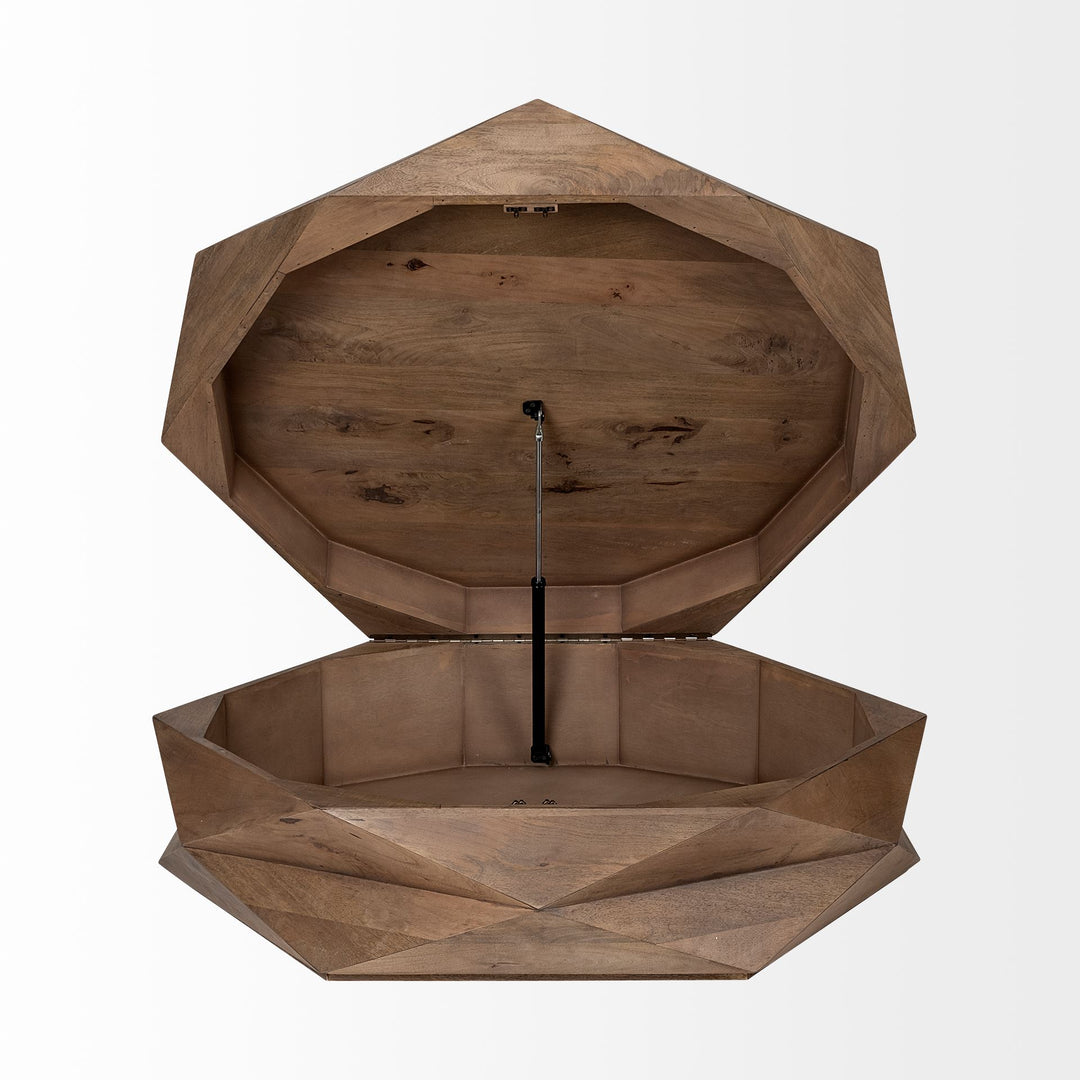 Arreto Hexagonal Hinged Solid Wood Top and Base Coffee Table Living Room Mercana