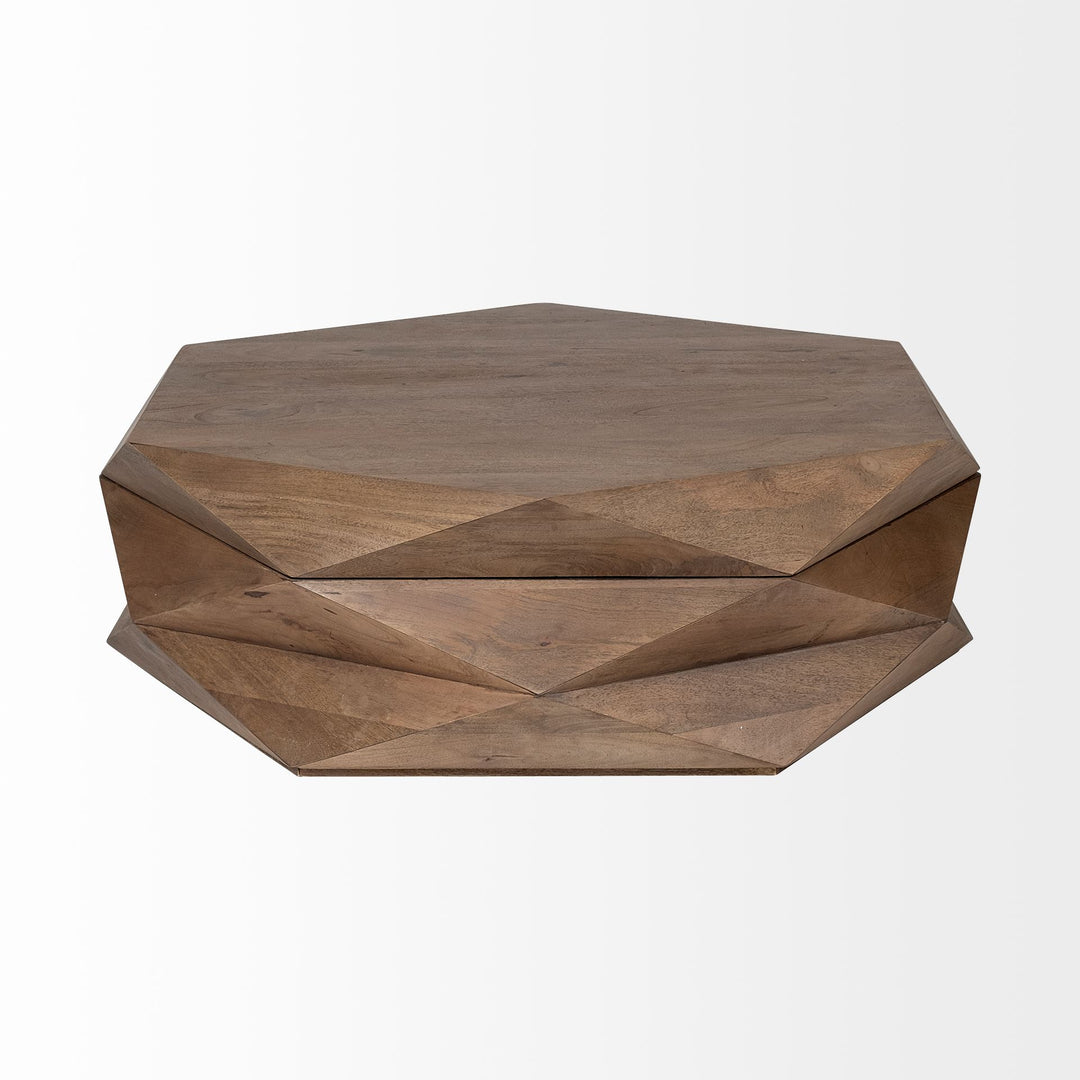Arreto Hexagonal Hinged Solid Wood Top and Base Coffee Table Living Room Mercana