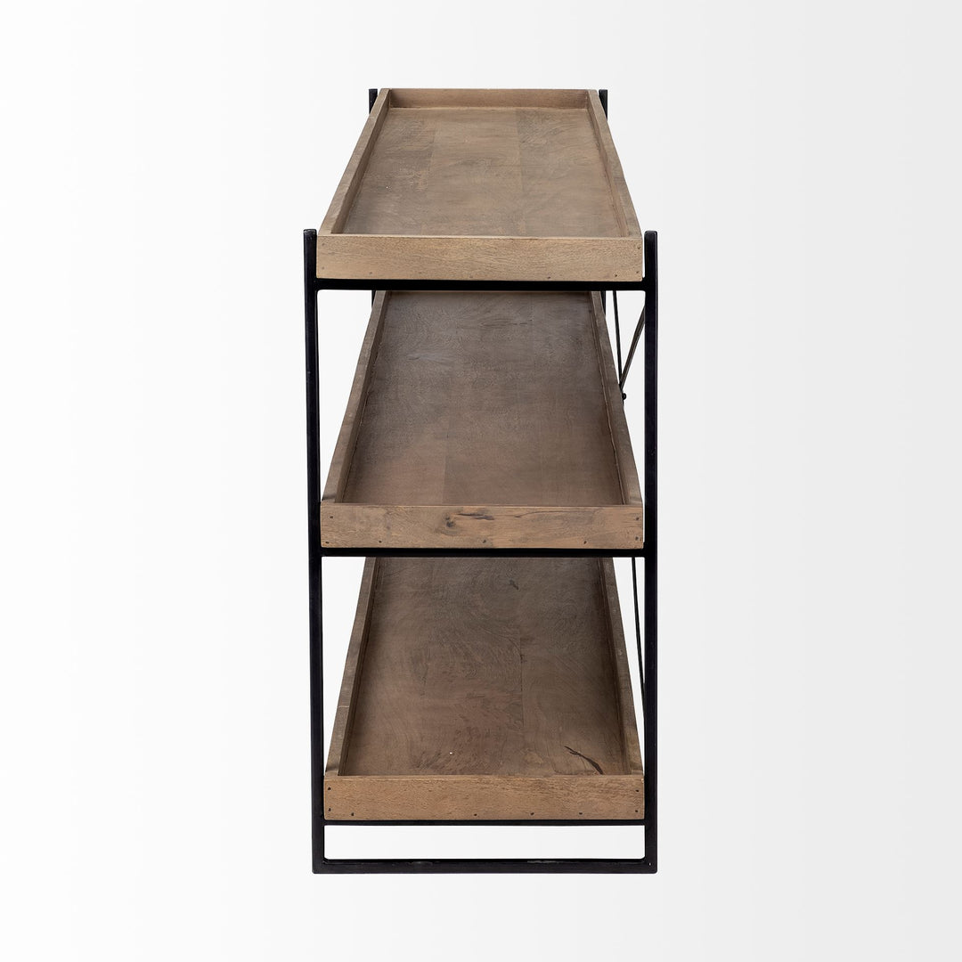 Trey I 80L x 16W Brown Wood and Black Iron Console Table Dining Room Mercana