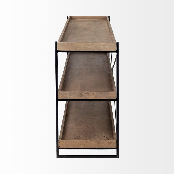 Trey I 80L x 16W Brown Wood and Black Iron Console Table Dining Room Mercana