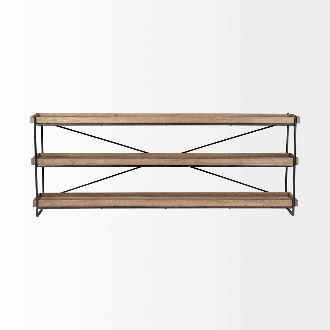 Trey I 80L x 16W Brown Wood and Black Iron Console Table Dining Room Mercana