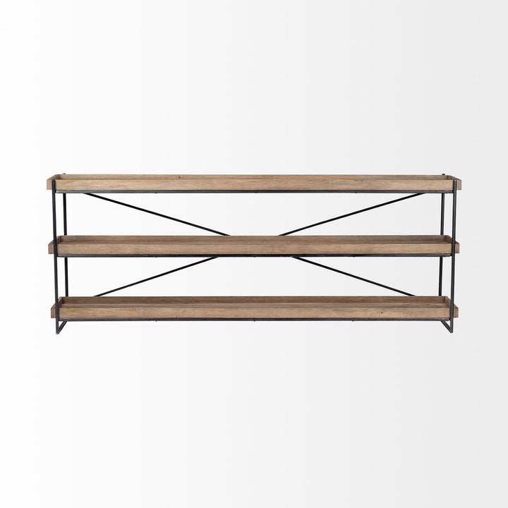 Trey I 80L x 16W Brown Wood and Black Iron Console Table Dining Room Mercana