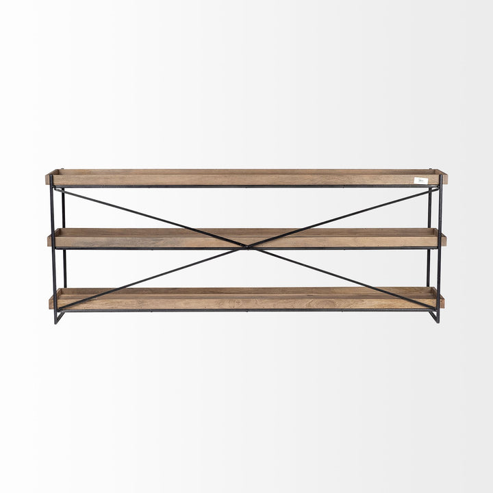 Trey I 80L x 16W Brown Wood and Black Iron Console Table Dining Room Mercana