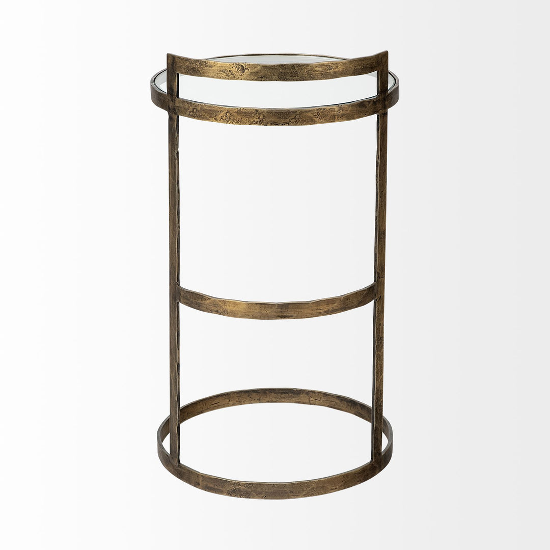 Reimer 15L x 15W Gold Round Glass Top W/Metal Frame Accent Table Decor Mercana