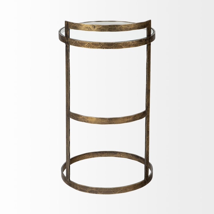 Reimer 15L x 15W Gold Round Glass Top W/Metal Frame Accent Table Decor Mercana