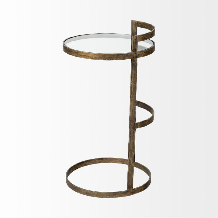 Reimer 15L x 15W Gold Round Glass Top W/Metal Frame Accent Table Decor Mercana