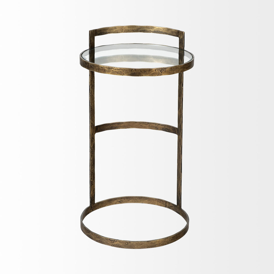 Reimer 15L x 15W Gold Round Glass Top W/Metal Frame Accent Table Decor Mercana