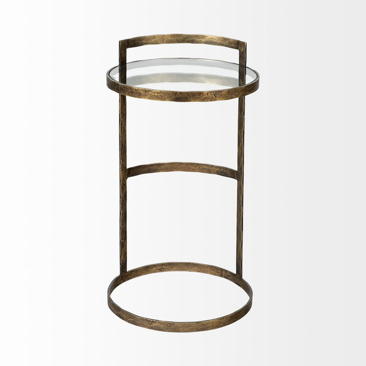 Reimer 15L x 15W Gold Round Glass Top W/Metal Frame Accent Table Decor Mercana