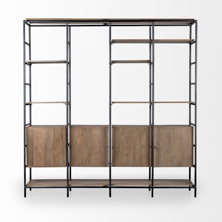 Darius Medium Brown Wood and Metal Multi-Shelf Shelving Unit Living Room Mercana
