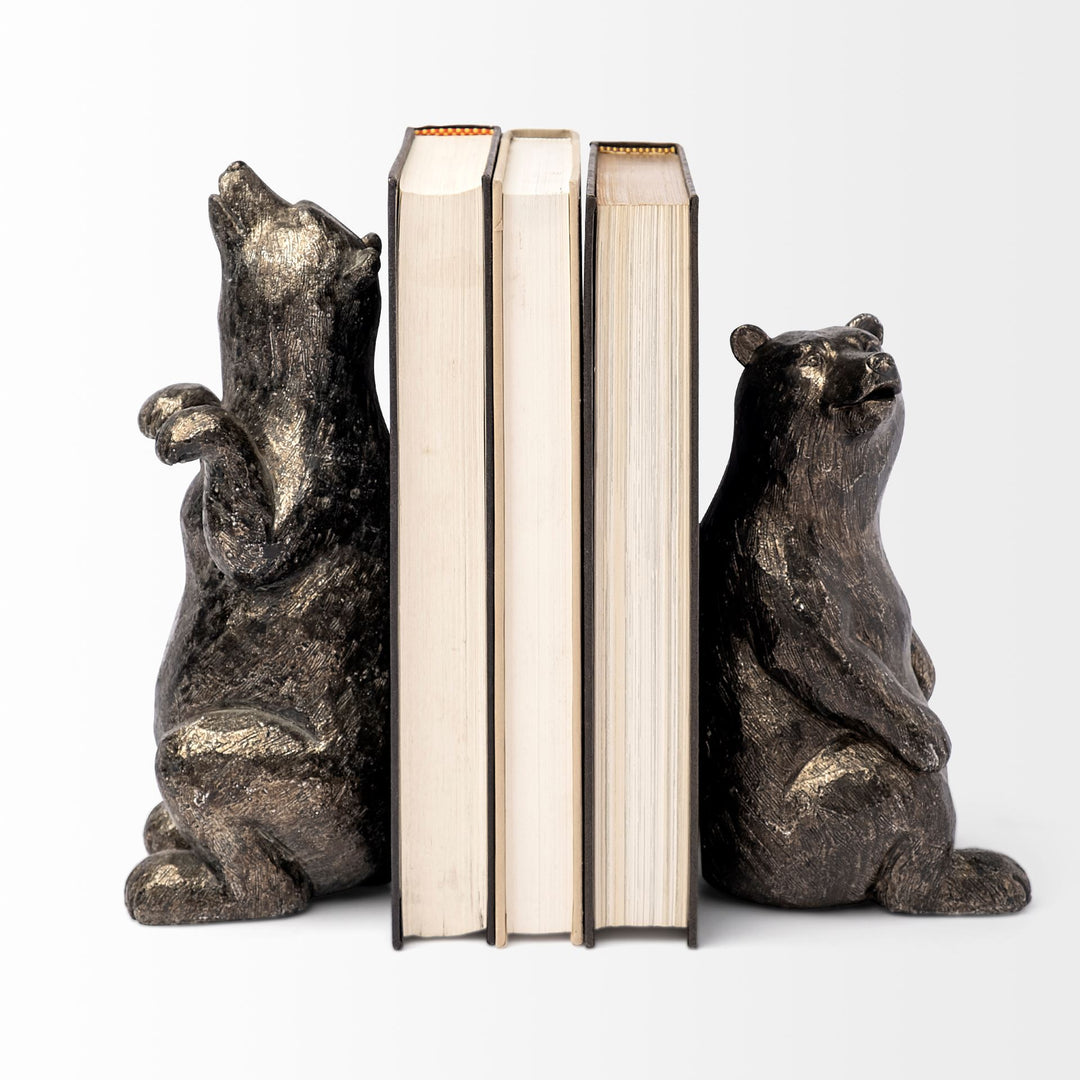 Sleuth (Set of 2) 9L x 8W Grizzly Bear Bookends Decor Mercana
