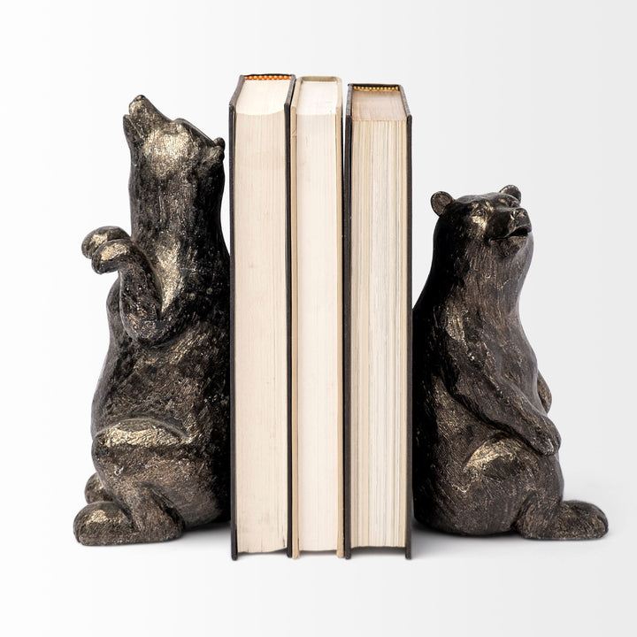 Sleuth (Set of 2) 9L x 8W Grizzly Bear Bookends Decor Mercana