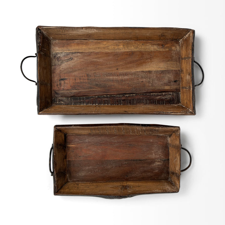 Durone (Set of 2) Brown Wooden Live Edge Serving Trays Decor Mercana