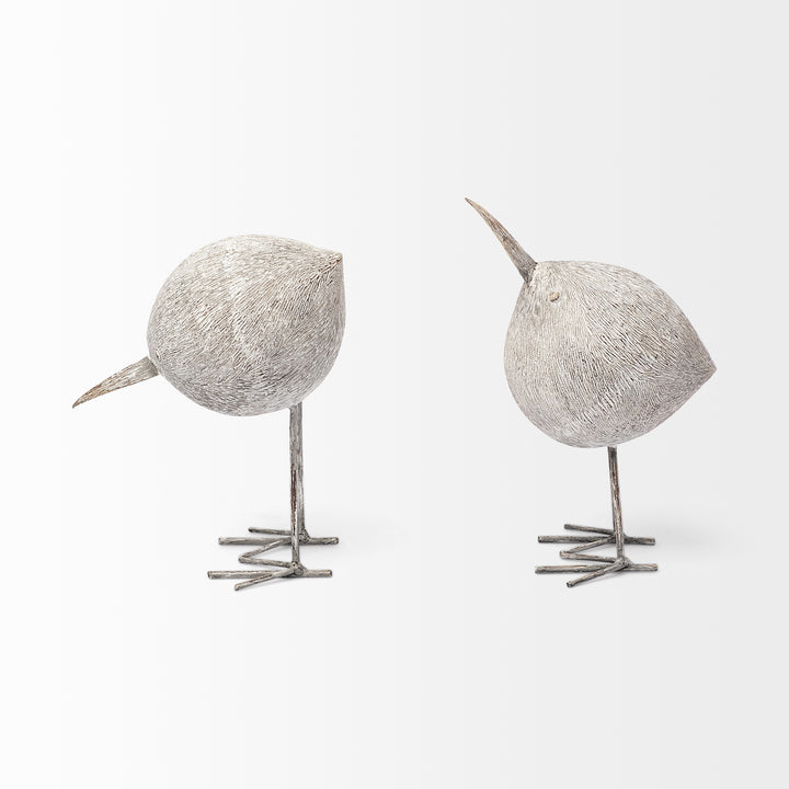Snipe I 6L x 6W Off-White Resin Bird Ornament W/ Metal Feet Decor Mercana