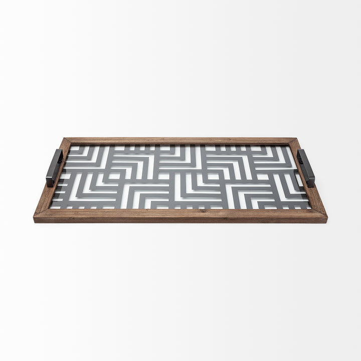 Fantuz 32L x 16W Gray Metal, Wood and Glass Serving Tray Decor Mercana