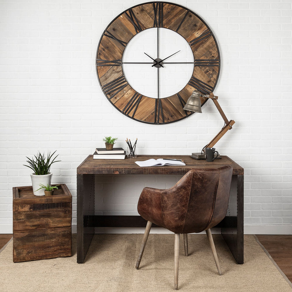 Orwell 52L x 28W Brown Wood Top Metal Cladded Frame Office Desk Home Office Mercana