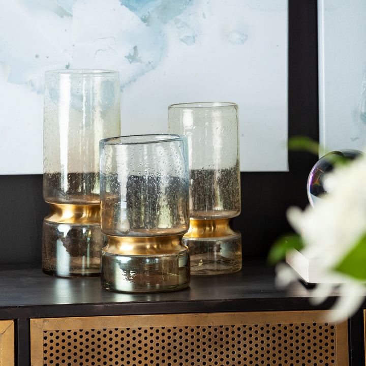 Adriatic I Small Brushed Gold Metal Glass Vase Decor Mercana