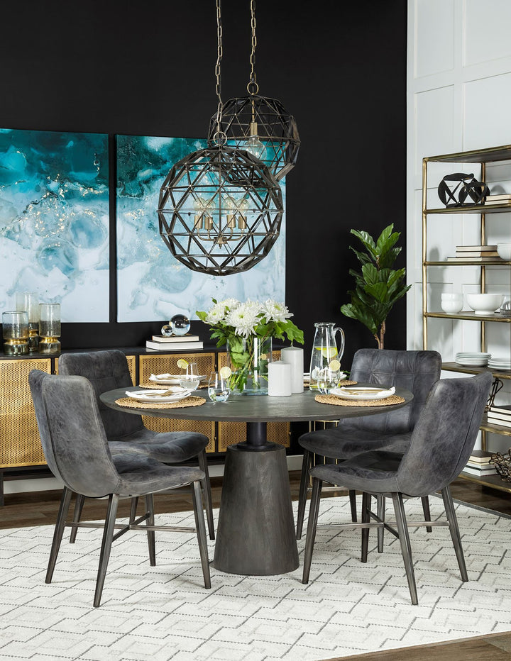 Maxwell 54" Brown Solid Wood Top Brown Metal/Wood Base Dining Table Dining Room Mercana
