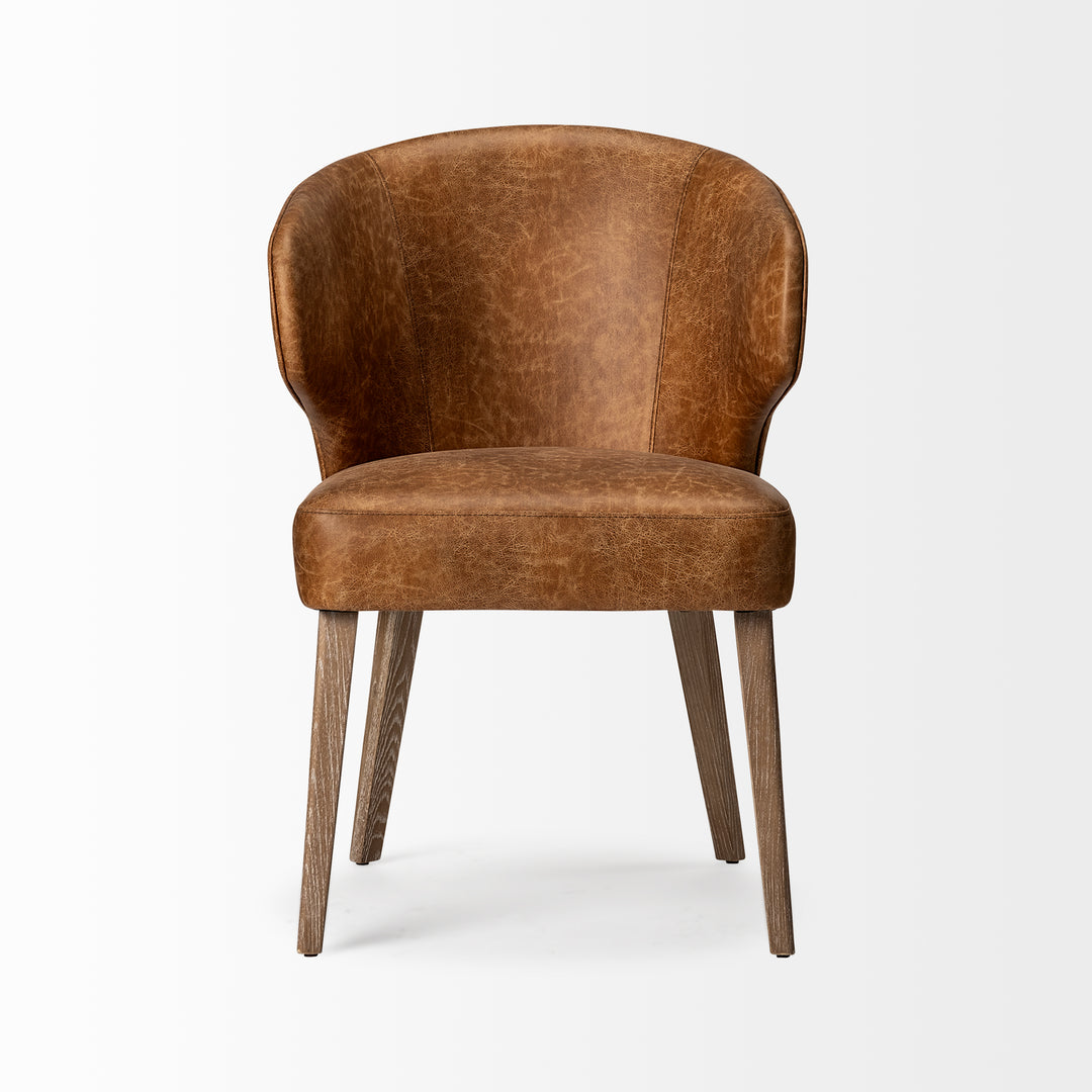 Niles Brown Faux Leather Seat W/Brown Wooden Legs Wingback Dining Chair Dining Room Mercana