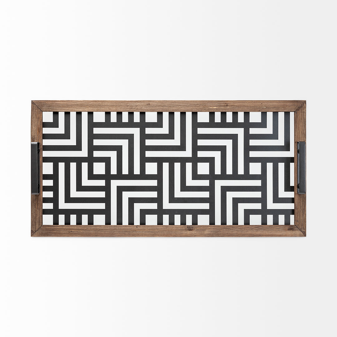 Fantuz 32L x 16W Gray Metal, Wood and Glass Serving Tray Decor Mercana