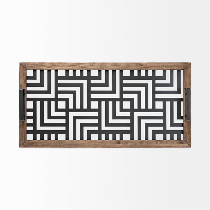 Fantuz 32L x 16W Gray Metal, Wood and Glass Serving Tray Decor Mercana