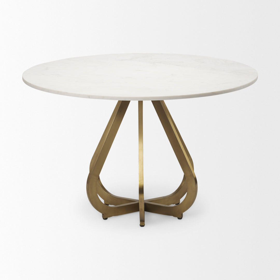 Laurent 48" Marble Top Gold Metal Base Dining Table Dining Room Mercana