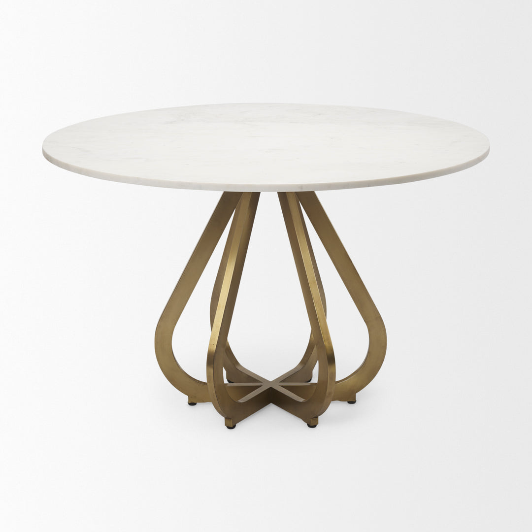 Laurent 48" Marble Top Gold Metal Base Dining Table Dining Room Mercana