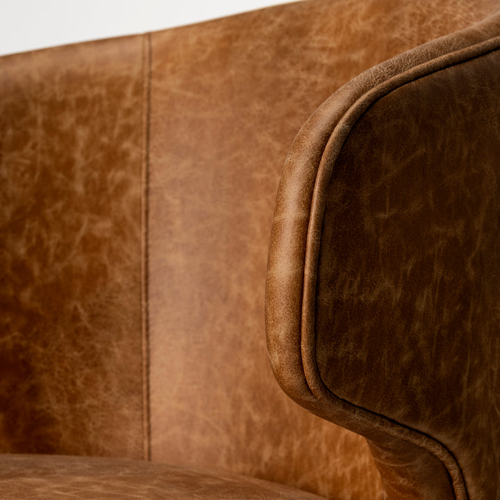 Niles Brown Faux Leather Seat W/Brown Wooden Legs Wingback Dining Chair Dining Room Mercana